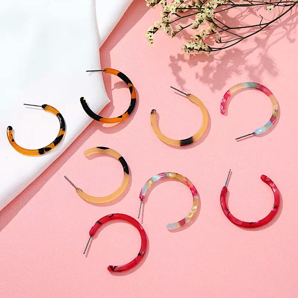 ⚜️[𝟯/$𝟭𝟴]⚜️Tan Black Acrylic Hoop Earrings NEW - Picture 7 of 10